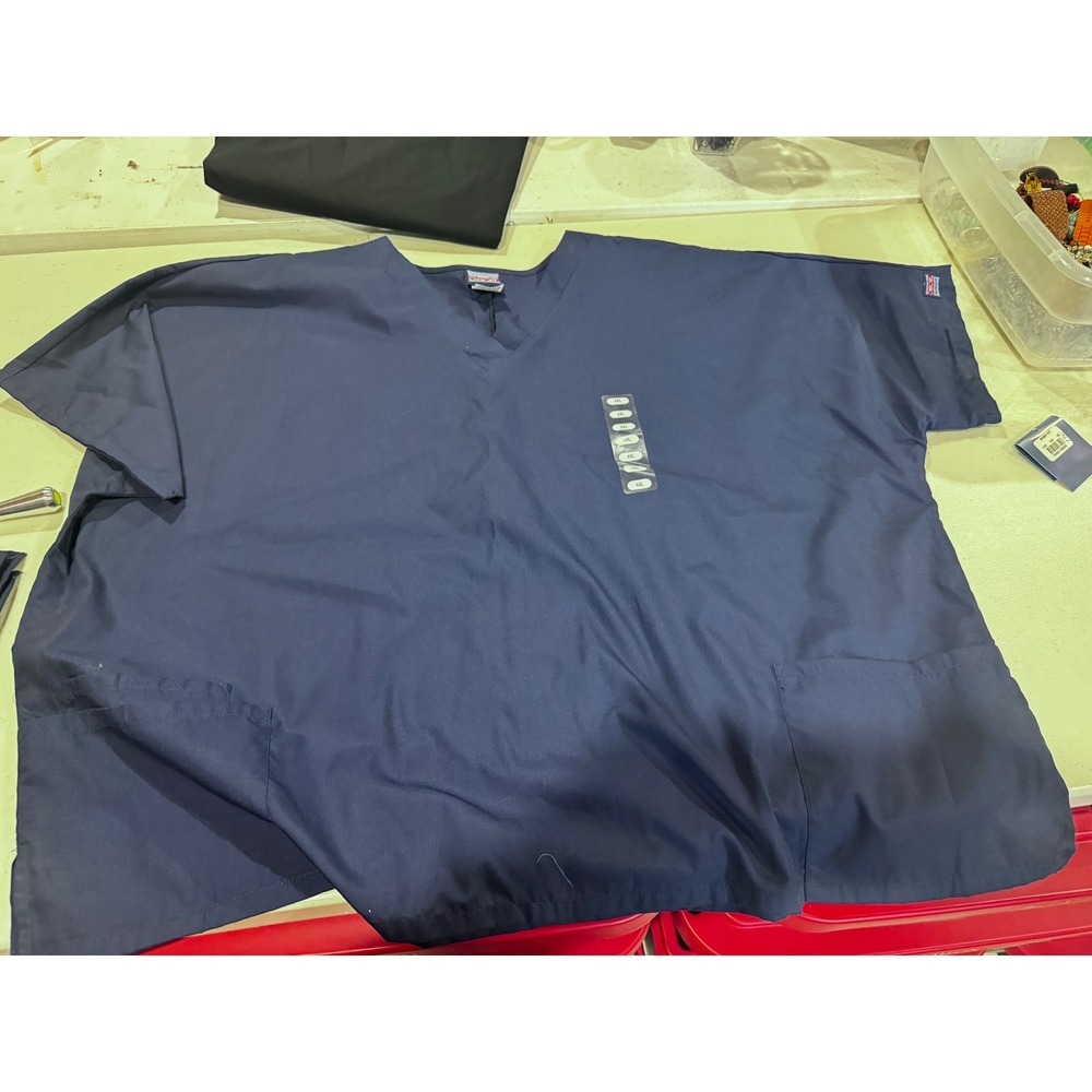 Cherokee Workwear Scrub Top Navy Blue V-Neck Short Sleeve 4XL NEW